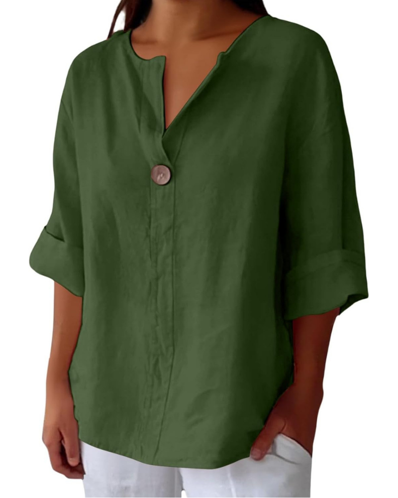 Briar Camicia Donna – Tunica in Lino e Cotone con Scollo a V e Maniche 3/4