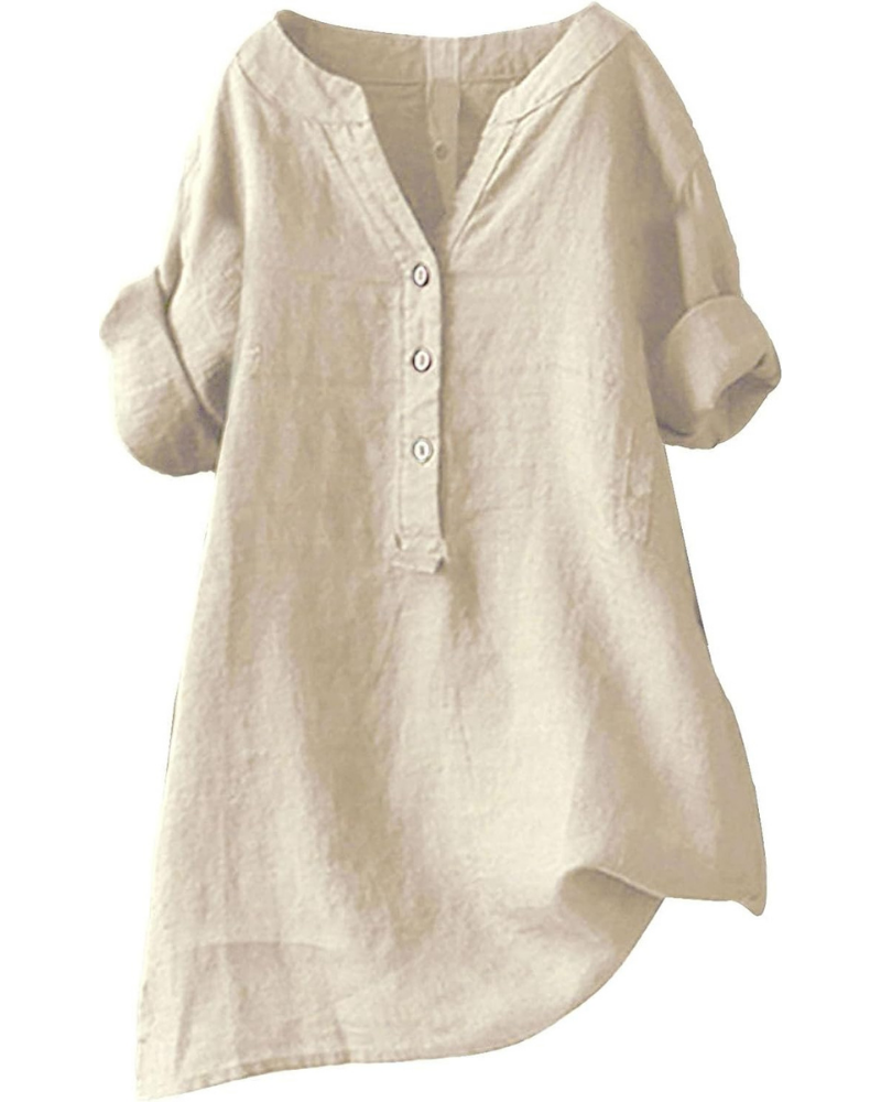 Beatrix Blusa Donna – Tunica in Cotone e Lino con Scollo a V e Maniche 3/4
