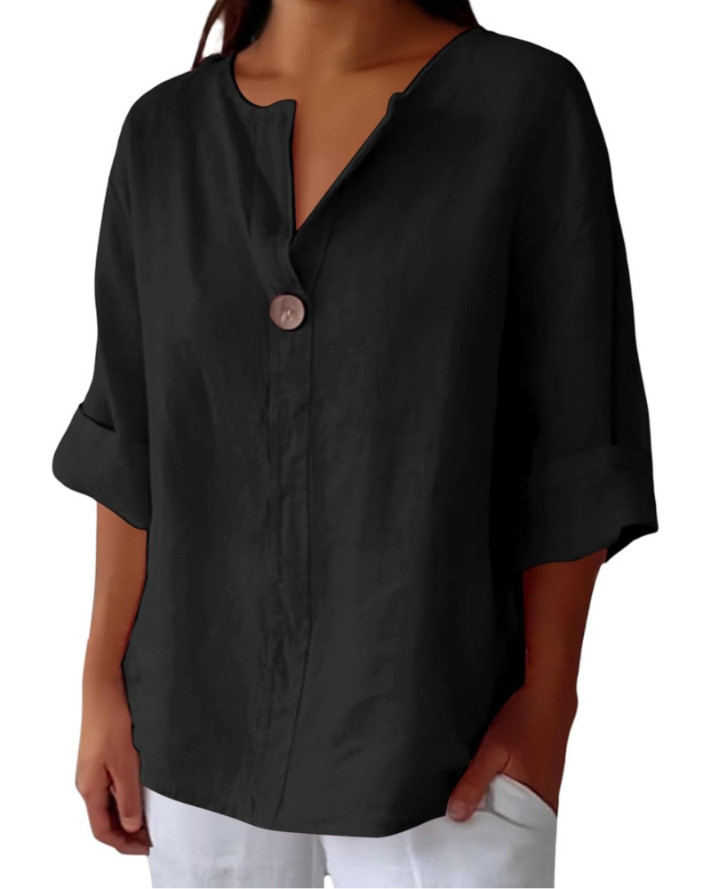 Briar Camicia Donna – Tunica in Lino e Cotone con Scollo a V e Maniche 3/4