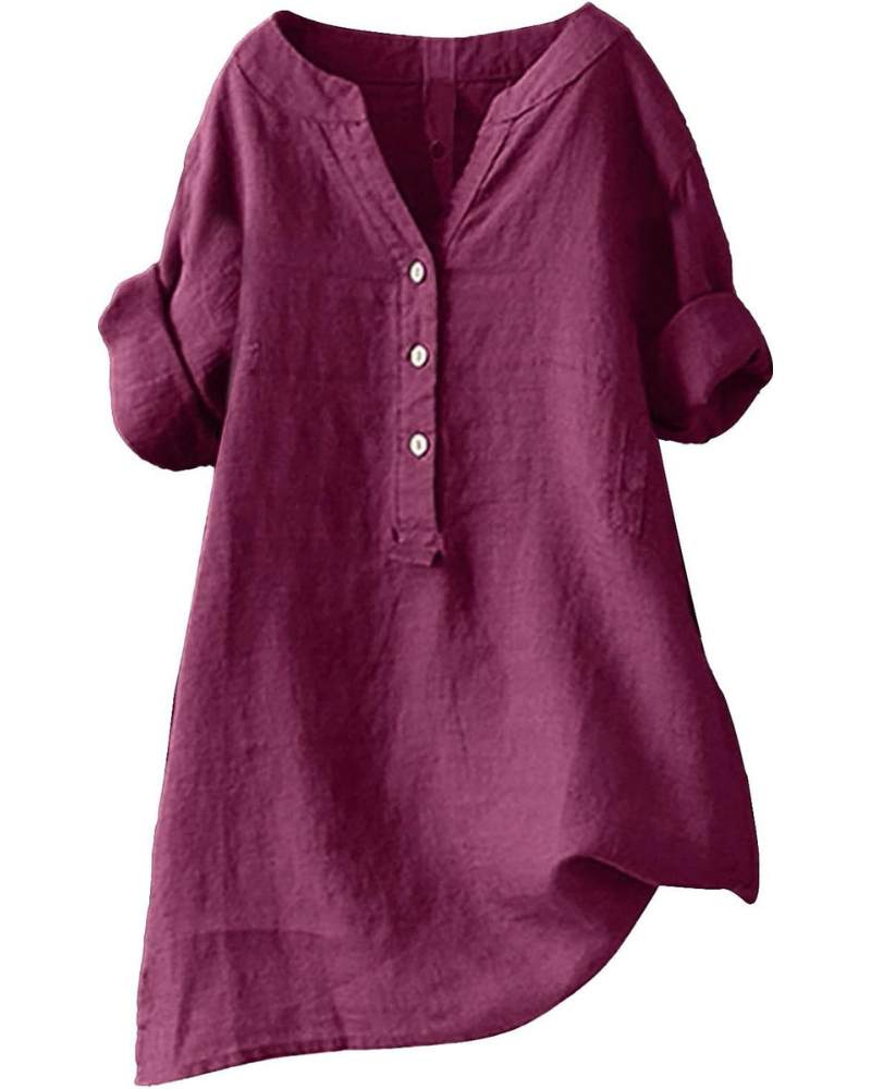 Beatrix Blusa Donna – Tunica in Cotone e Lino con Scollo a V e Maniche 3/4