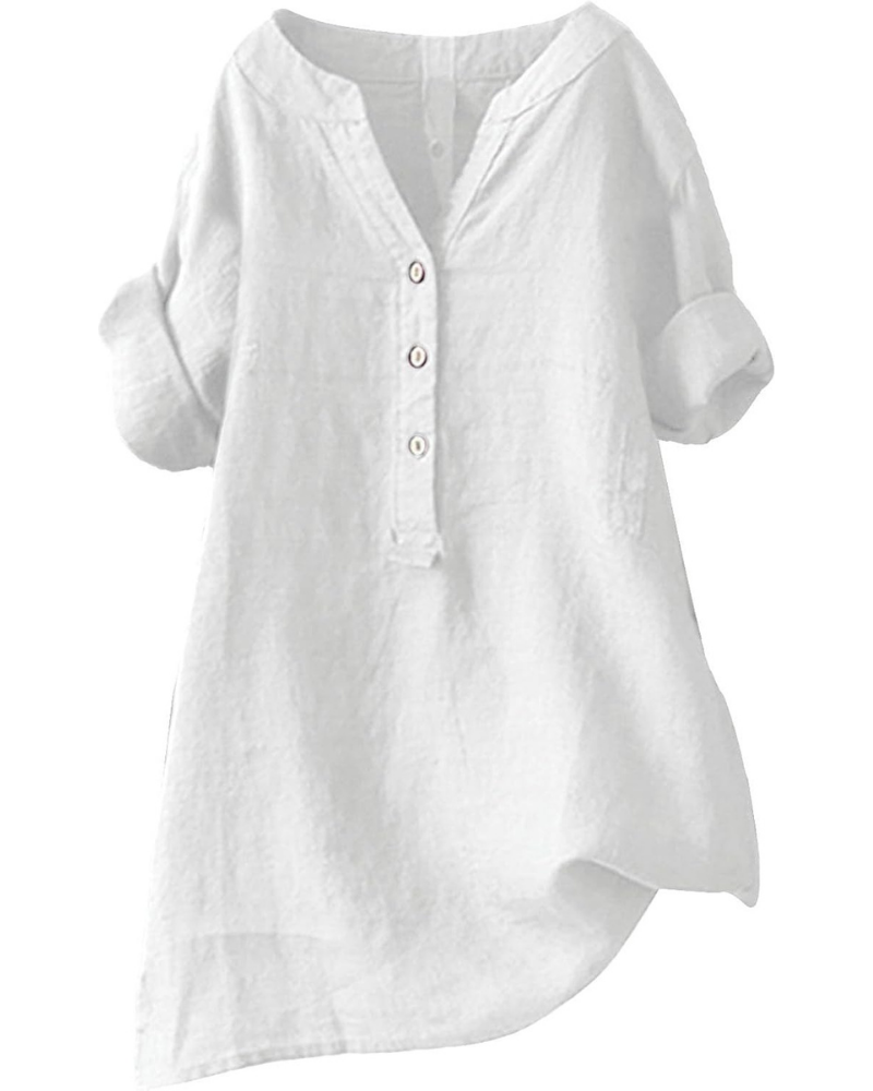 Beatrix Blusa Donna – Tunica in Cotone e Lino con Scollo a V e Maniche 3/4