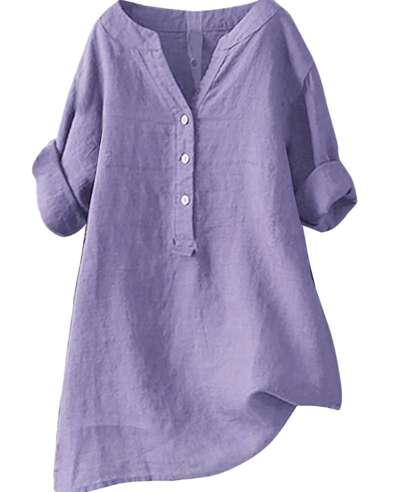 Beatrix Blusa Donna – Tunica in Cotone e Lino con Scollo a V e Maniche 3/4