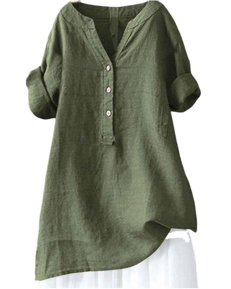 Beatrix Blusa Donna – Tunica in Cotone e Lino con Scollo a V e Maniche 3/4