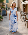Amelia Damekjole – Maxi Plus Size Tie-Dye med V-hals og flytende kant
