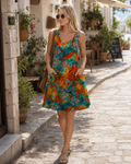 Lindsay Abito Mini for Women – V-Neck, Sleeveless, Summer Print, and Side Pockets
