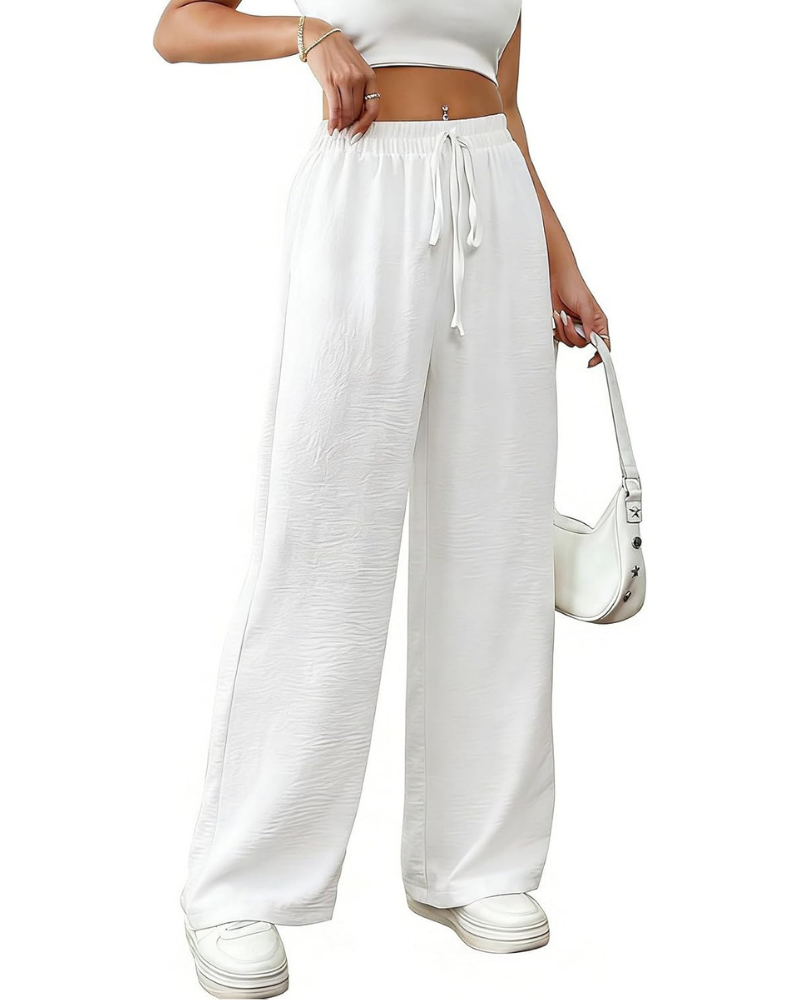 Adelaide Women's Palazzo Pants – Cotton and Linen, High Waist, Drawstring and Pockets