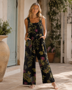 Amelia Salopette para mujer – Mono bohemio de algodón y lino, ajuste amplio y estampado floral