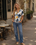 Camiseta Vanessa para mujer – Top con escote en V, mangas cortas y ajuste holgado