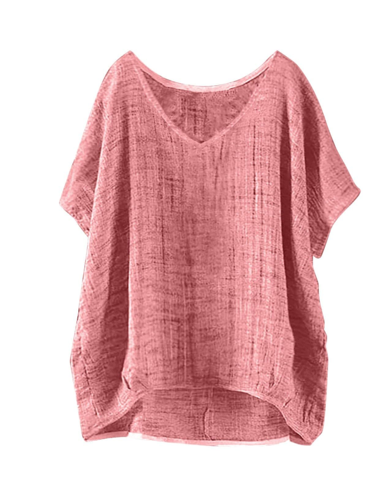 Isla T-Shirt Damska Długa – Letni Top w Stylu Lnu z Krótkimi Rękawami i Luźnym Krojem