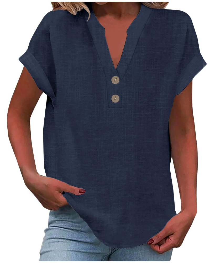 Charlotte Women's Blouse – Casual Tunic with V-Neck, Decorative Buttons, and Flared Sleeves