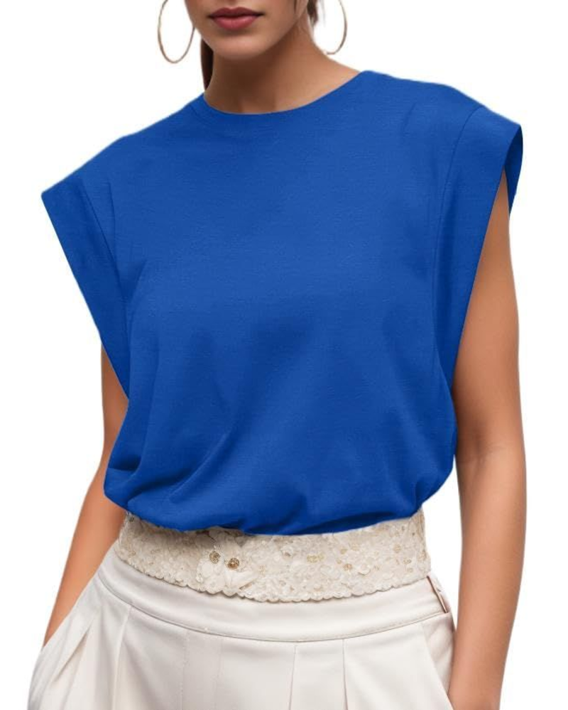Grace T-Shirt damska – bawełniana koszulka z okrągłym dekoltem, rękawami z patką i luźnym krojem