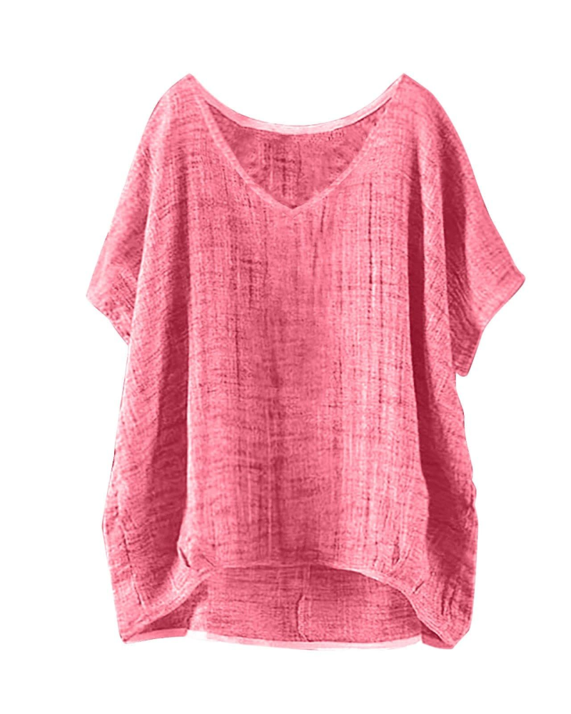 Isla T-Shirt Damska Długa – Letni Top w Stylu Lnu z Krótkimi Rękawami i Luźnym Krojem