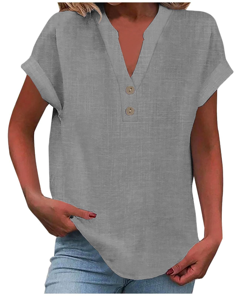 Charlotte Women's Blouse – Casual Tunic with V-Neck, Decorative Buttons, and Flared Sleeves