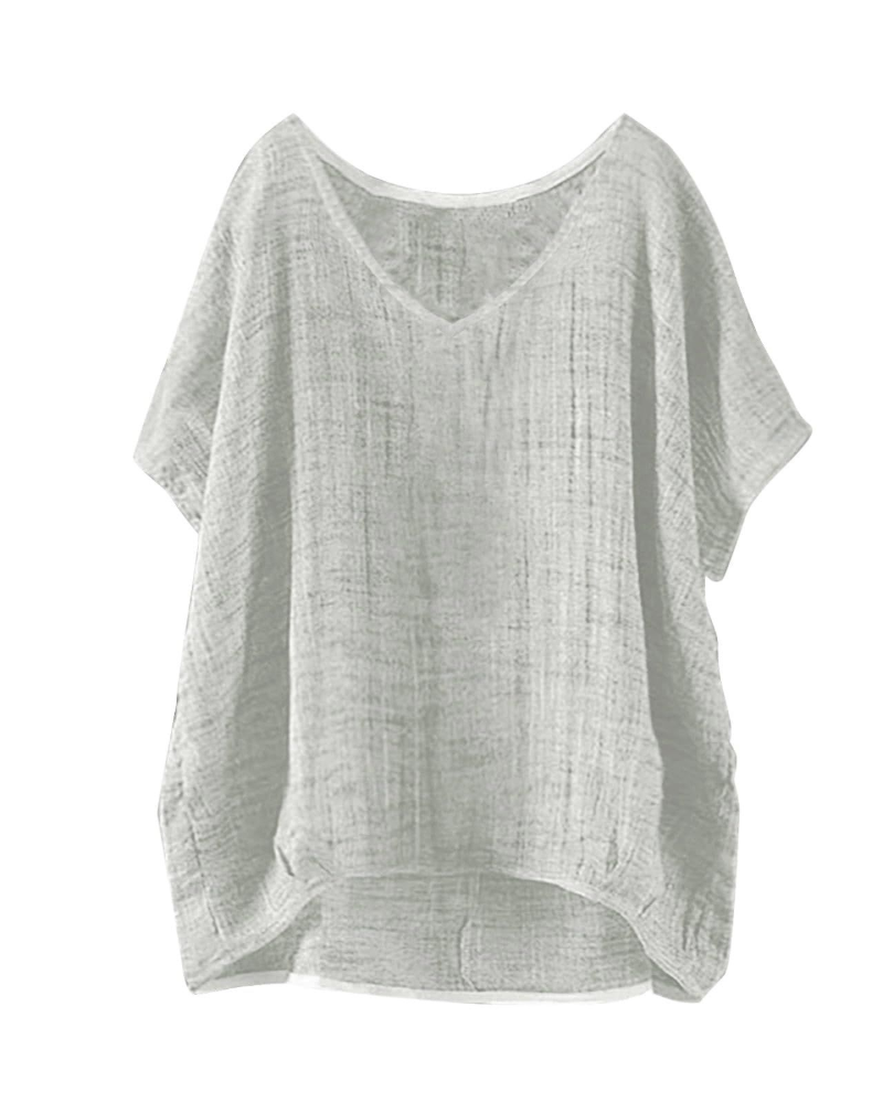 Isla T-Shirt Damska Długa – Letni Top w Stylu Lnu z Krótkimi Rękawami i Luźnym Krojem