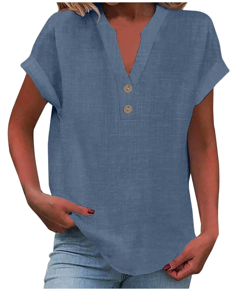 Charlotte Women's Blouse – Casual Tunic with V-Neck, Decorative Buttons, and Flared Sleeves