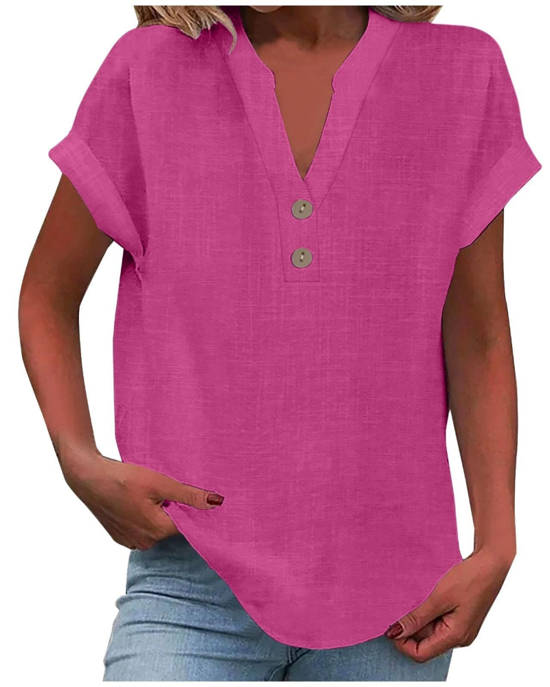 Charlotte Women's Blouse – Casual Tunic with V-Neck, Decorative Buttons, and Flared Sleeves