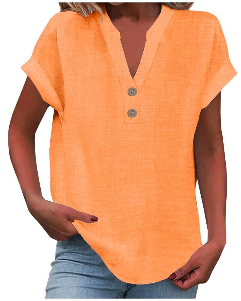 Charlotte Women's Blouse – Casual Tunic with V-Neck, Decorative Buttons, and Flared Sleeves