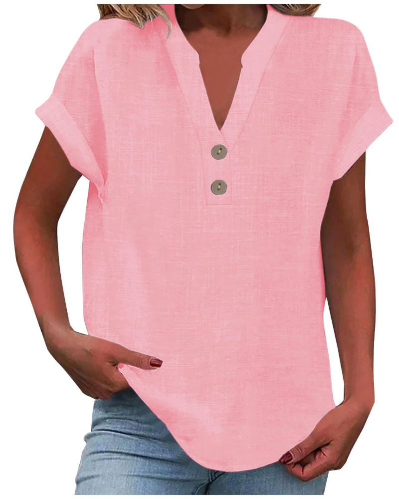 Charlotte Women's Blouse – Casual Tunic with V-Neck, Decorative Buttons, and Flared Sleeves