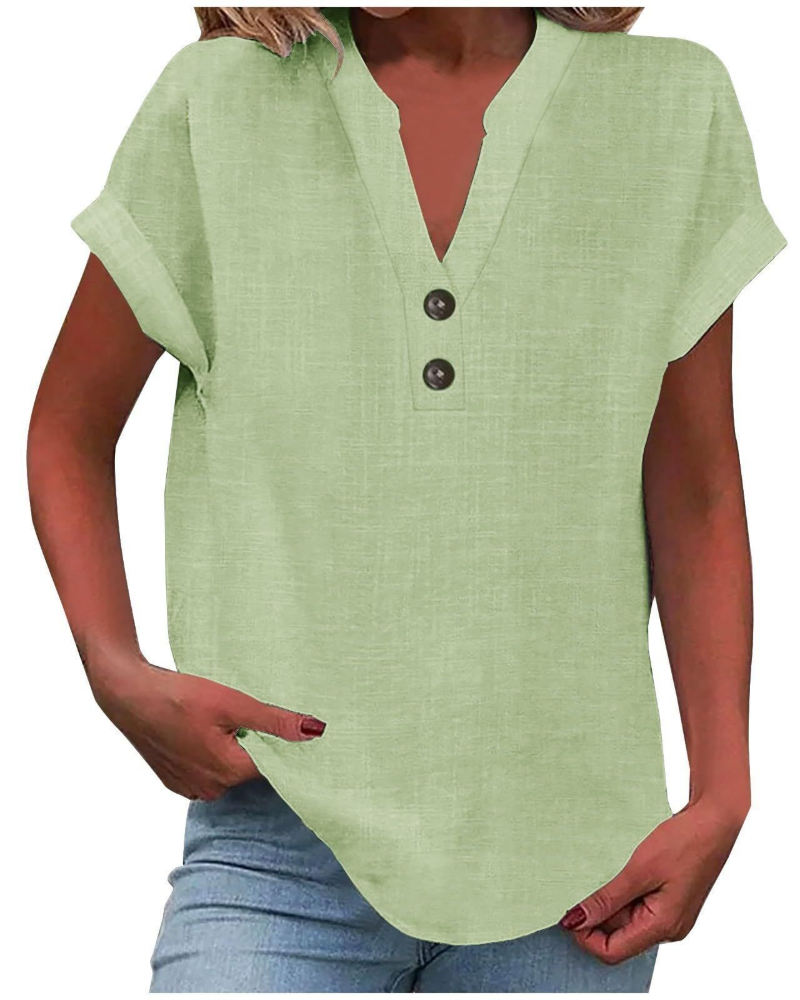 Charlotte Women's Blouse – Casual Tunic with V-Neck, Decorative Buttons, and Flared Sleeves