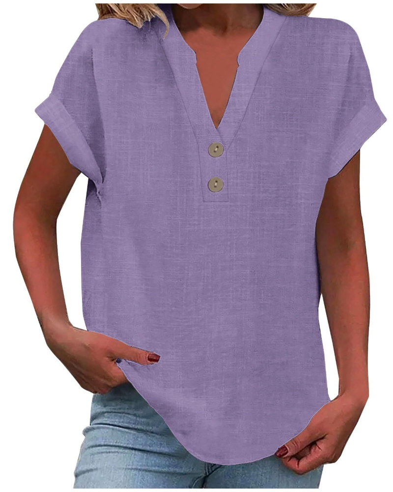 Charlotte Women's Blouse – Casual Tunic with V-Neck, Decorative Buttons, and Flared Sleeves