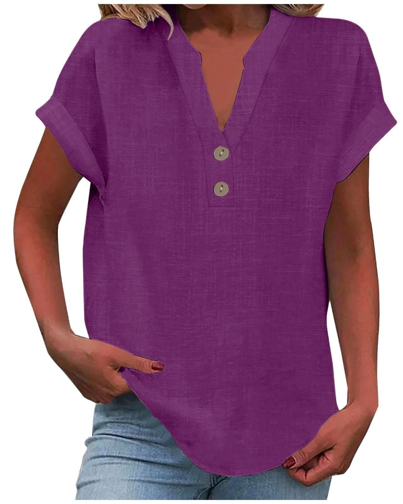 Charlotte Women's Blouse – Casual Tunic with V-Neck, Decorative Buttons, and Flared Sleeves