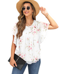 Megan Blouse Femme – Top en chiffon avec col rond et manches courtes chauve-souris