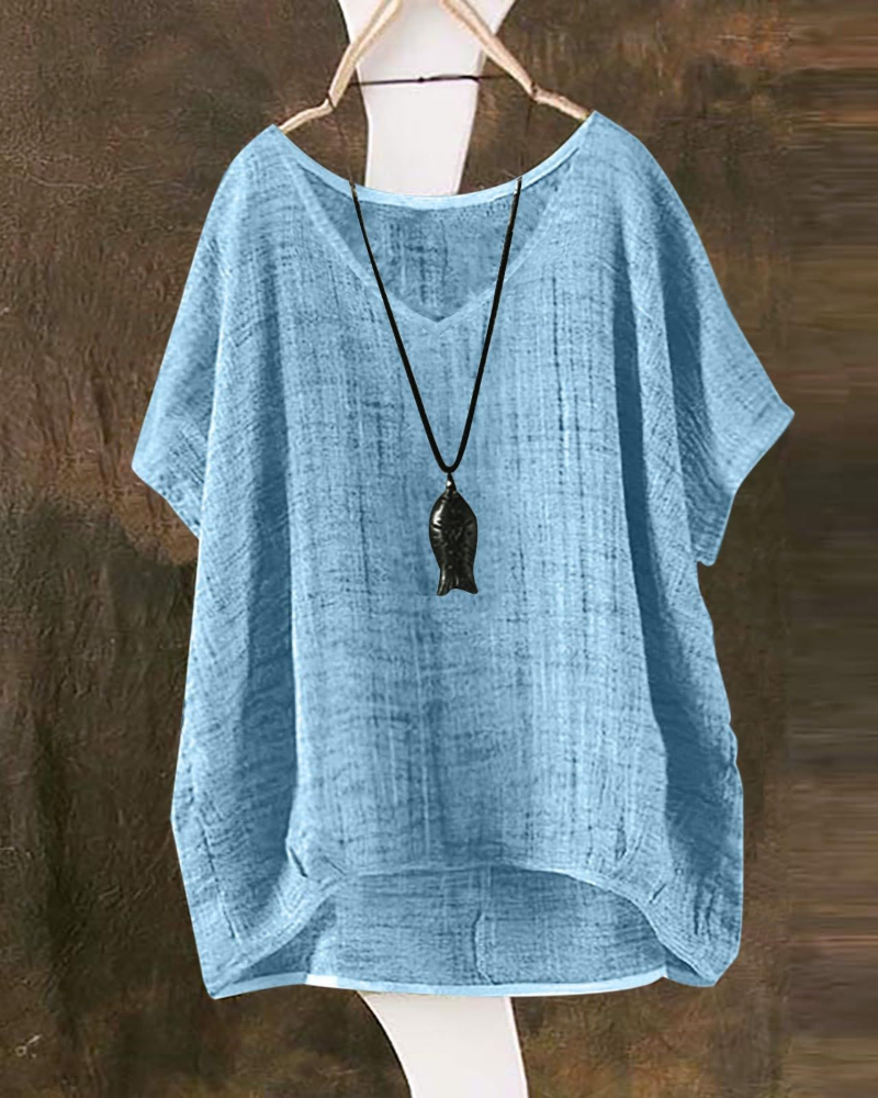 Isla T-Shirt Damska Długa – Letni Top w Stylu Lnu z Krótkimi Rękawami i Luźnym Krojem