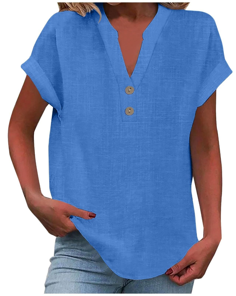Charlotte Women's Blouse – Casual Tunic with V-Neck, Decorative Buttons, and Flared Sleeves