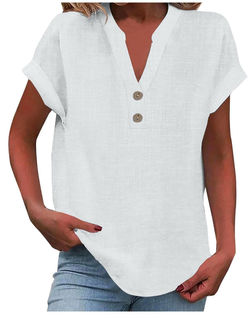 Charlotte Women's Blouse – Casual Tunic with V-Neck, Decorative Buttons, and Flared Sleeves