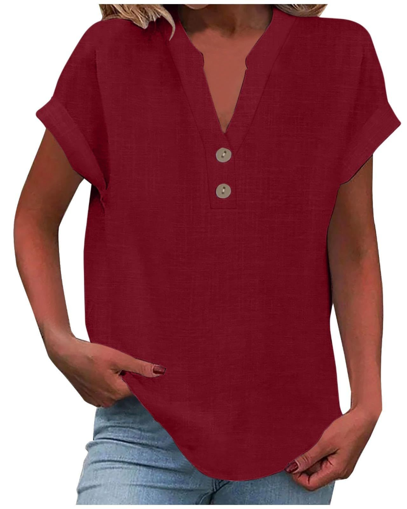 Charlotte Women's Blouse – Casual Tunic with V-Neck, Decorative Buttons, and Flared Sleeves