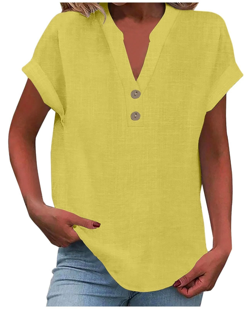 Charlotte Women's Blouse – Casual Tunic with V-Neck, Decorative Buttons, and Flared Sleeves