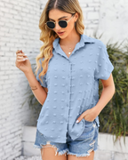 Lauren Camicia Donna – Dámská halenka s puntíky, výstřihem do V, knoflíky a krátkými rukávy
