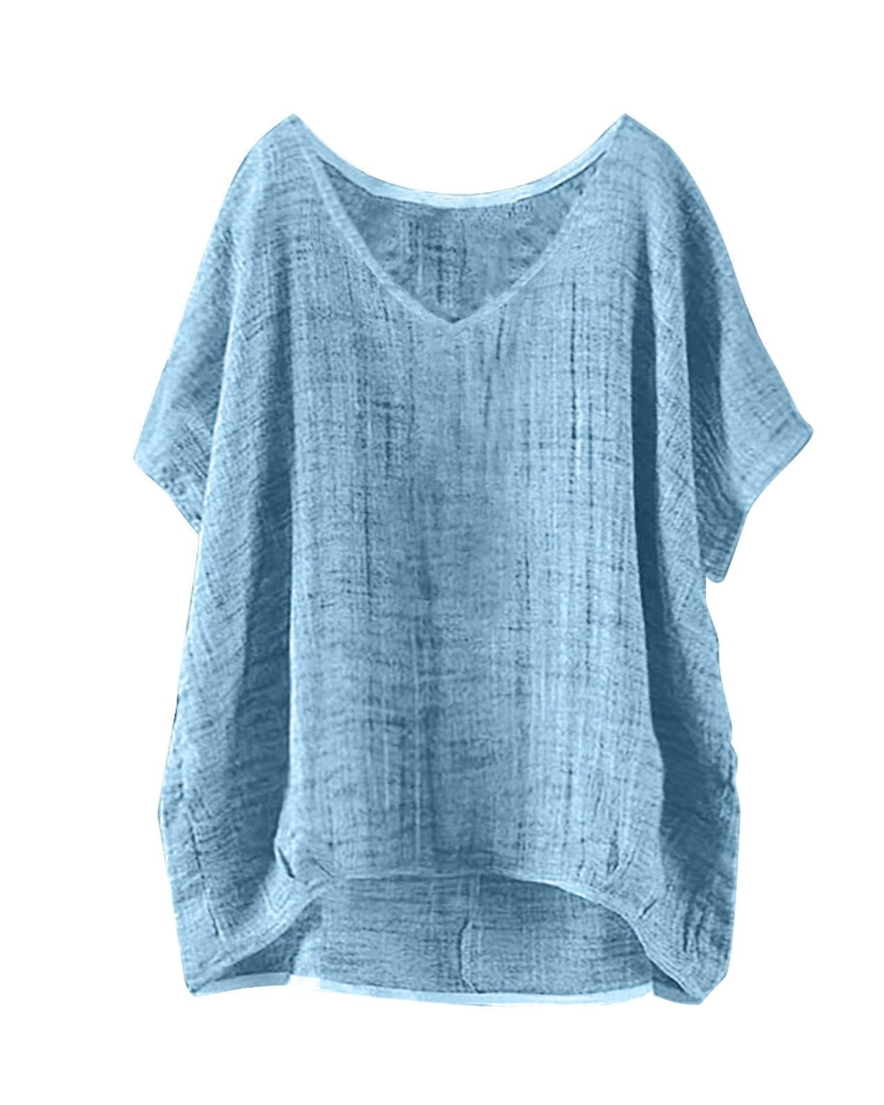 Isla T-Shirt Damska Długa – Letni Top w Stylu Lnu z Krótkimi Rękawami i Luźnym Krojem