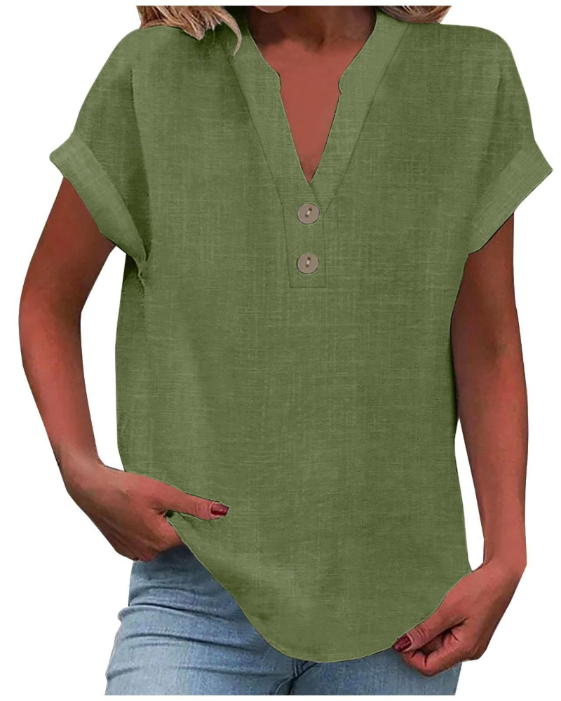 Charlotte Women's Blouse – Casual Tunic with V-Neck, Decorative Buttons, and Flared Sleeves
