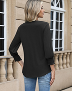 Daphne Blouse Femme – Tunique avec Col en V, Manches 3/4 et Boutons Décoratifs