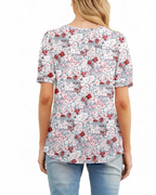 Bluză pentru femei Lydia – Tunică florală cu guler rotund, mâneci scurte și pliuri frontale