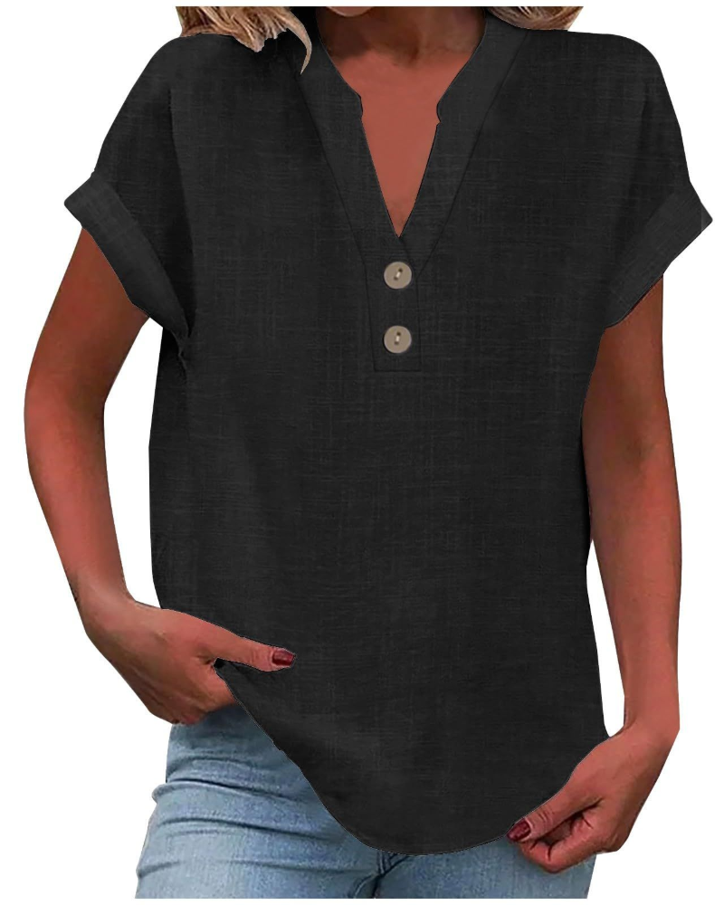 Charlotte Women's Blouse – Casual Tunic with V-Neck, Decorative Buttons, and Flared Sleeves