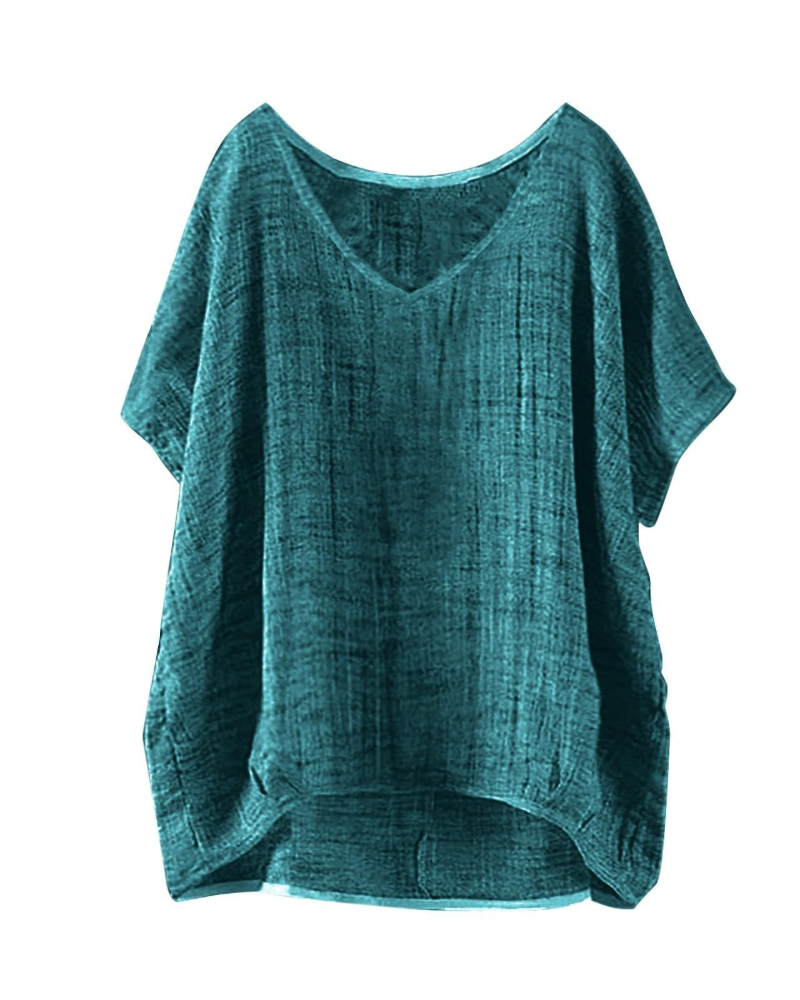 Isla T-Shirt Damska Długa – Letni Top w Stylu Lnu z Krótkimi Rękawami i Luźnym Krojem