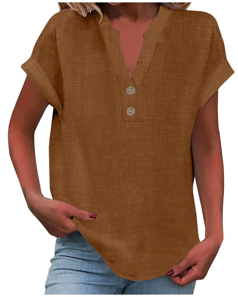 Charlotte Women's Blouse – Casual Tunic with V-Neck, Decorative Buttons, and Flared Sleeves