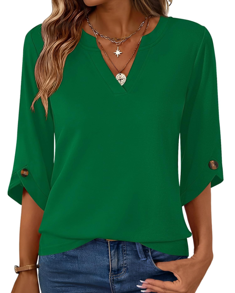 Harper Blusa Donna – Tunica con Scollo a V, Maniche 3/4 a Campana e Bottoni