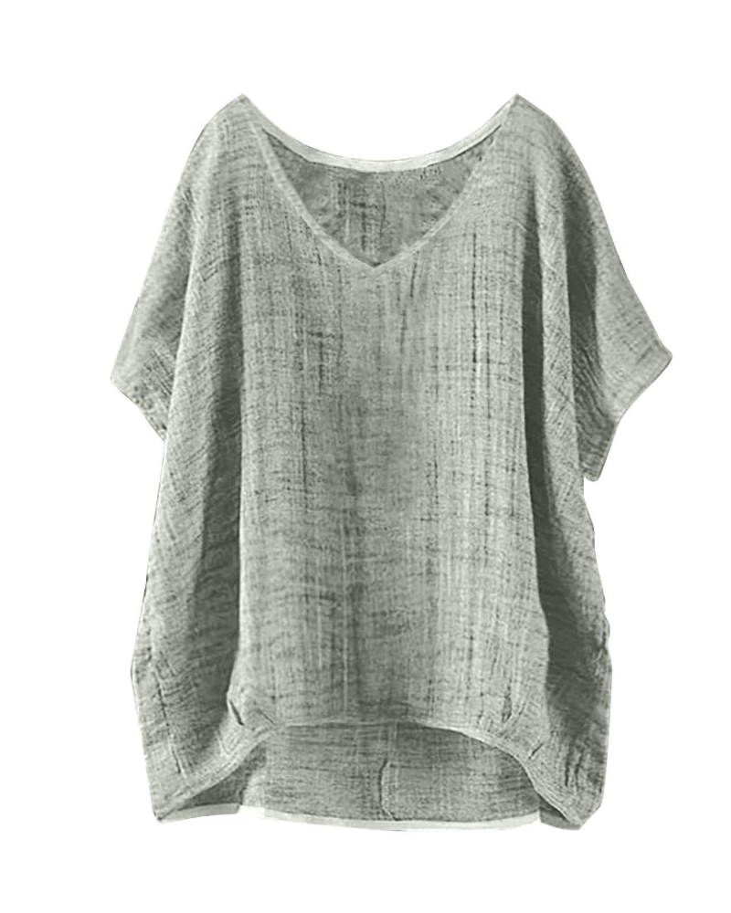 Isla T-Shirt Damska Długa – Letni Top w Stylu Lnu z Krótkimi Rękawami i Luźnym Krojem