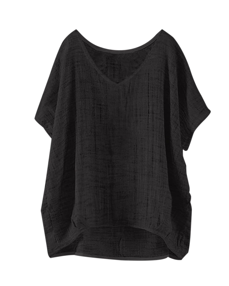 Isla T-Shirt Damska Długa – Letni Top w Stylu Lnu z Krótkimi Rękawami i Luźnym Krojem