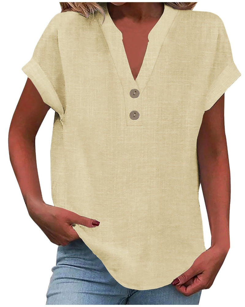 Charlotte Women's Blouse – Casual Tunic with V-Neck, Decorative Buttons, and Flared Sleeves