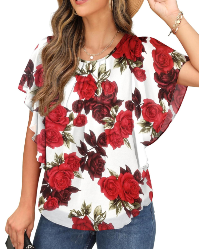 Dámská halenka Megan – top z šifónu s kulatým výstřihem a krátkými netopýřími rukávy