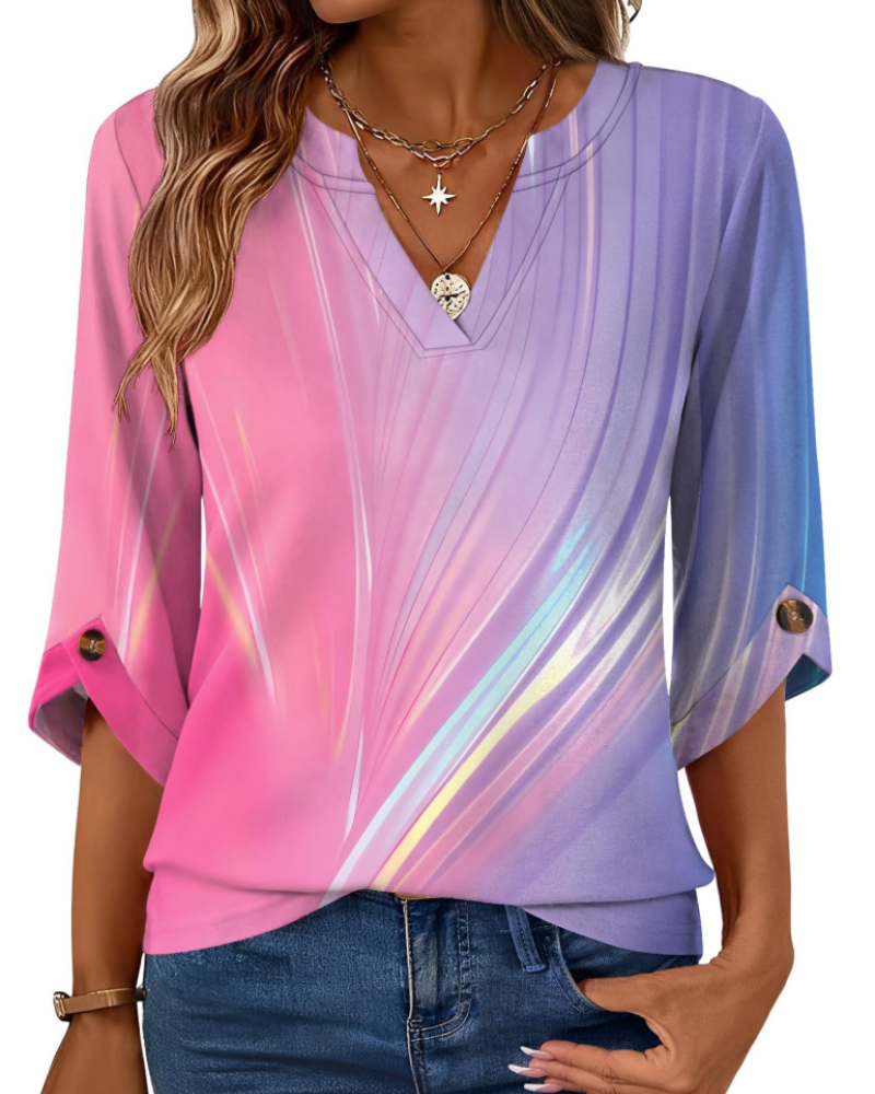 Harper Blusa Donna – Tunica con Scollo a V, Maniche 3/4 a Campana e Bottoni