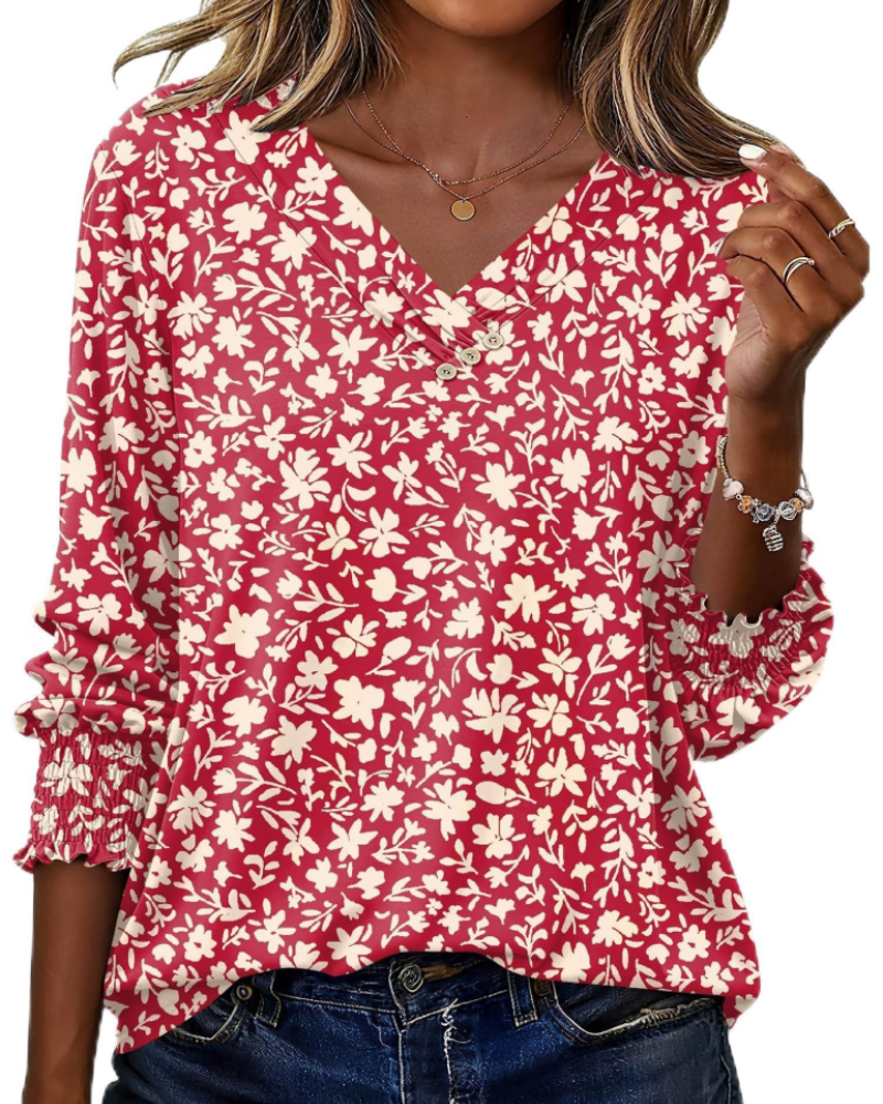 Brooke Blusa Donna – Tunica Floreale con Scollo a V, Maniche 3/4 e Bottoni Decorativi