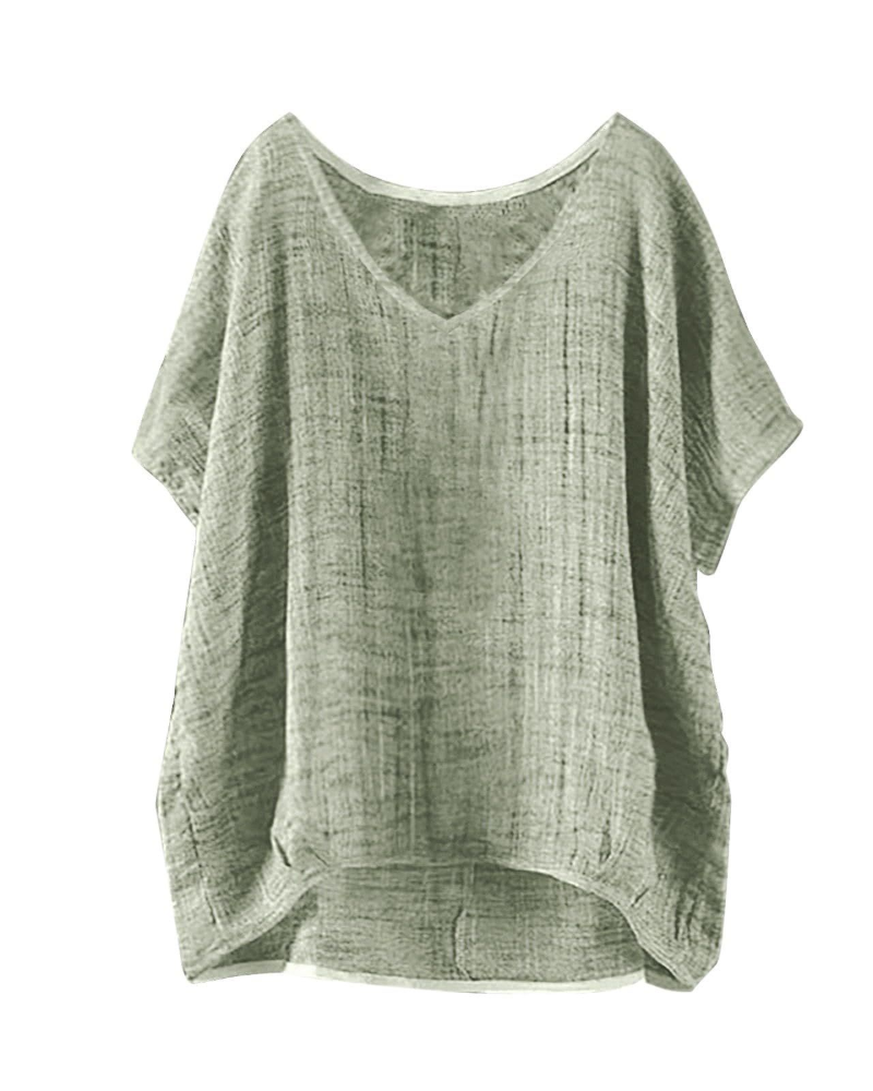 Isla T-Shirt Damska Długa – Letni Top w Stylu Lnu z Krótkimi Rękawami i Luźnym Krojem