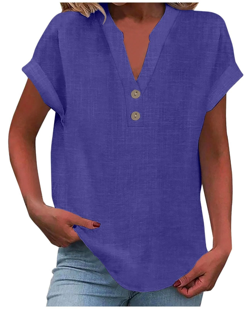 Charlotte Women's Blouse – Casual Tunic with V-Neck, Decorative Buttons, and Flared Sleeves