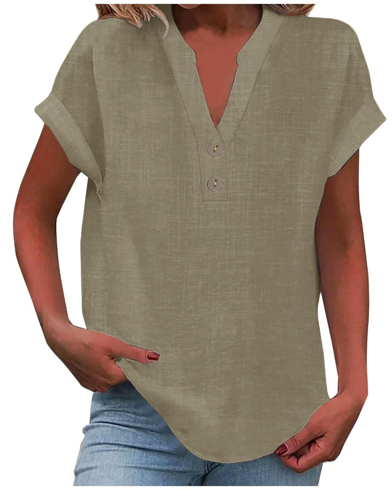 Charlotte Women's Blouse – Casual Tunic with V-Neck, Decorative Buttons, and Flared Sleeves