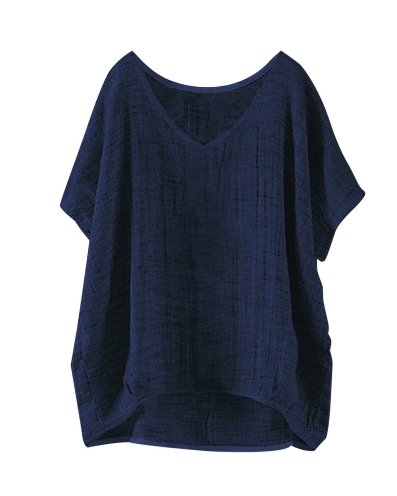 Isla T-Shirt Damska Długa – Letni Top w Stylu Lnu z Krótkimi Rękawami i Luźnym Krojem